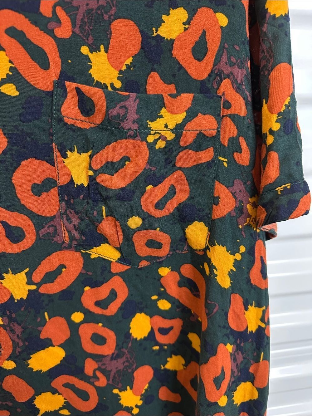 INC Short-Sleeve Button Shirt with Orange & Yellow Print - Picture 4 of 10